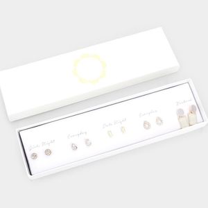 Five Pairs Gold Rhinestone Crystal Stud Earrings Set Mixed Bar Various Styles